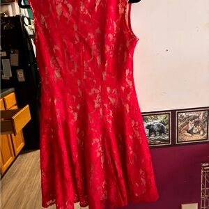 Danny & Nicole Red Lace Backless Fit-and-Flare Dress